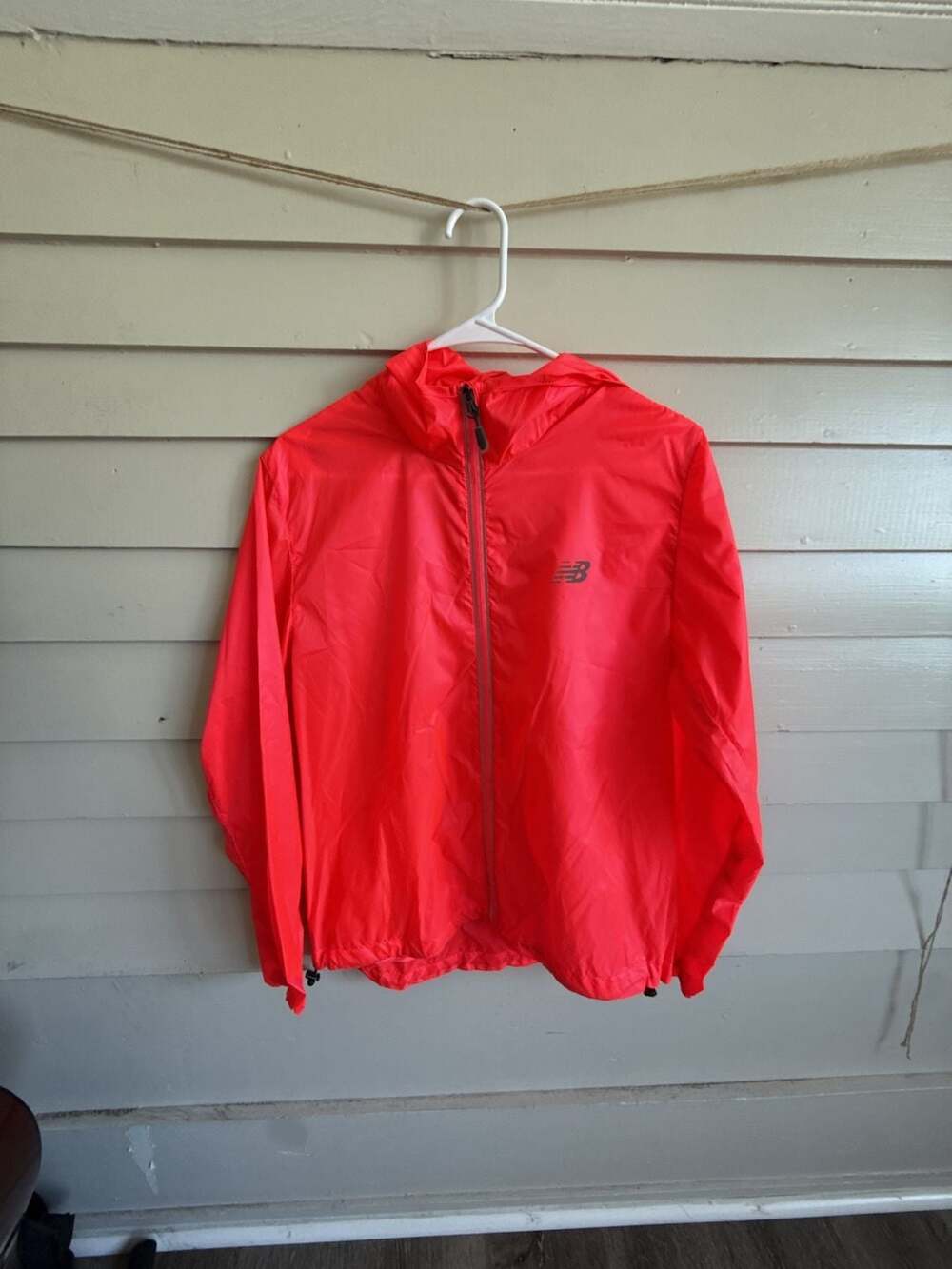 New Balance Running Jacket Size L Neon Pink Full Zip Hooded Windbreaker